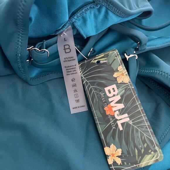 BMJL Swimsuit Women L Blue Green U-Wire Crossback Straps 2 Piece Tummy Control - Picture 5 of 7